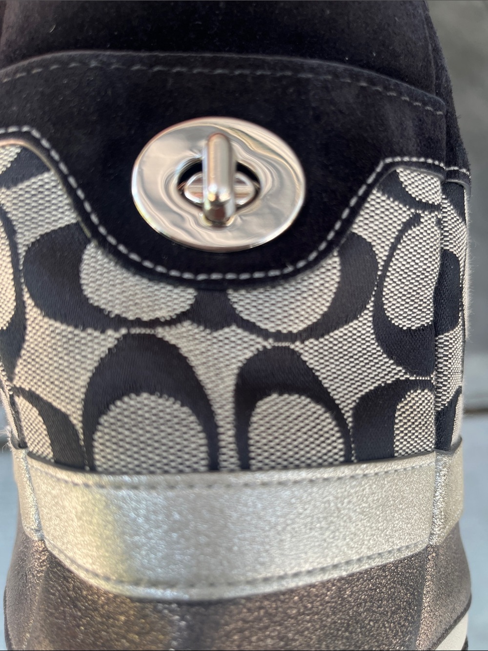 Coach F11530 Jacquard and Leather Signature C Stripe Tote Bag Black Gray Silver - Picture 3 of 7
